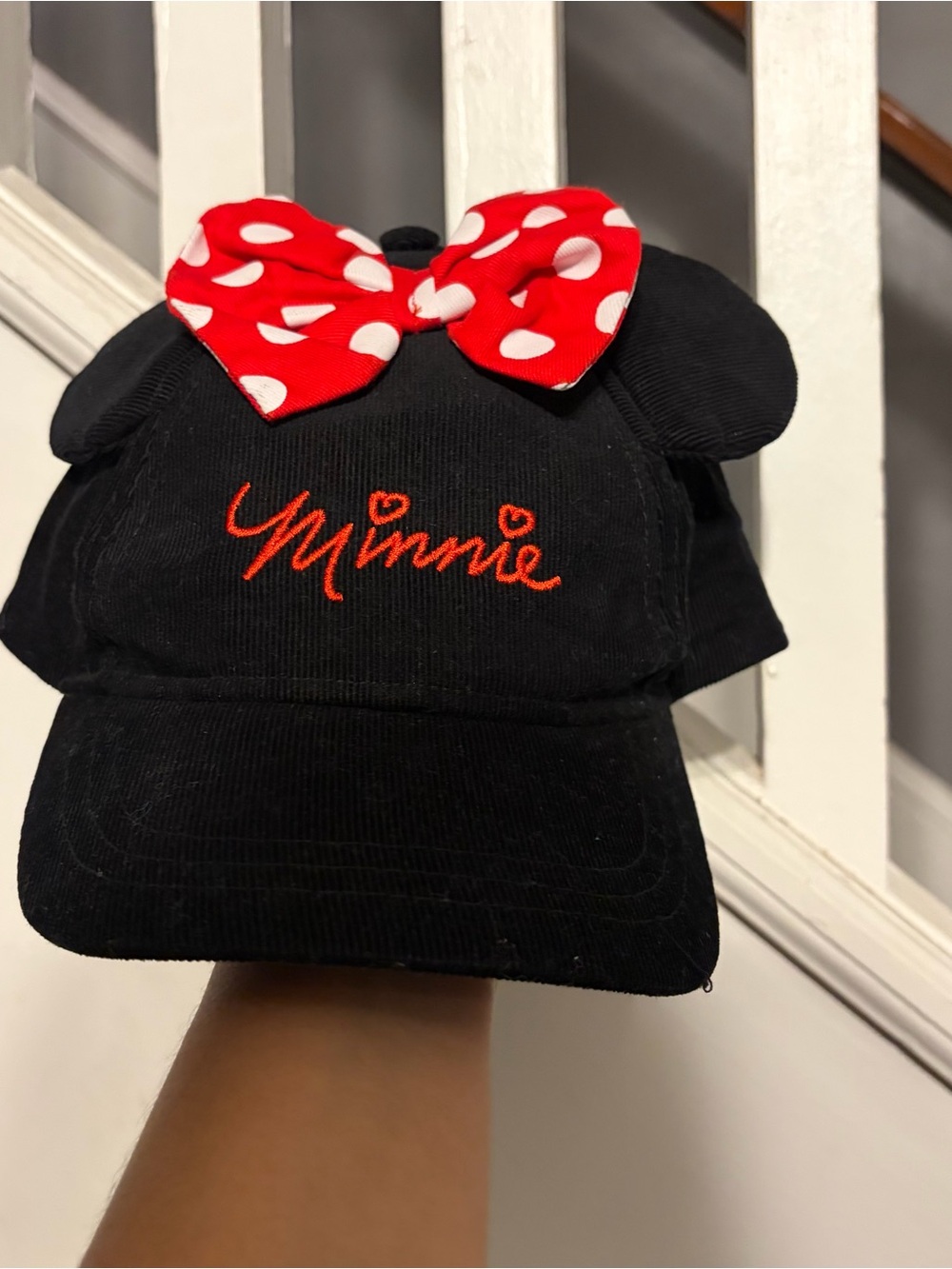 Disney Black Minnie Mouse Hat with Red Polka Dot Bow